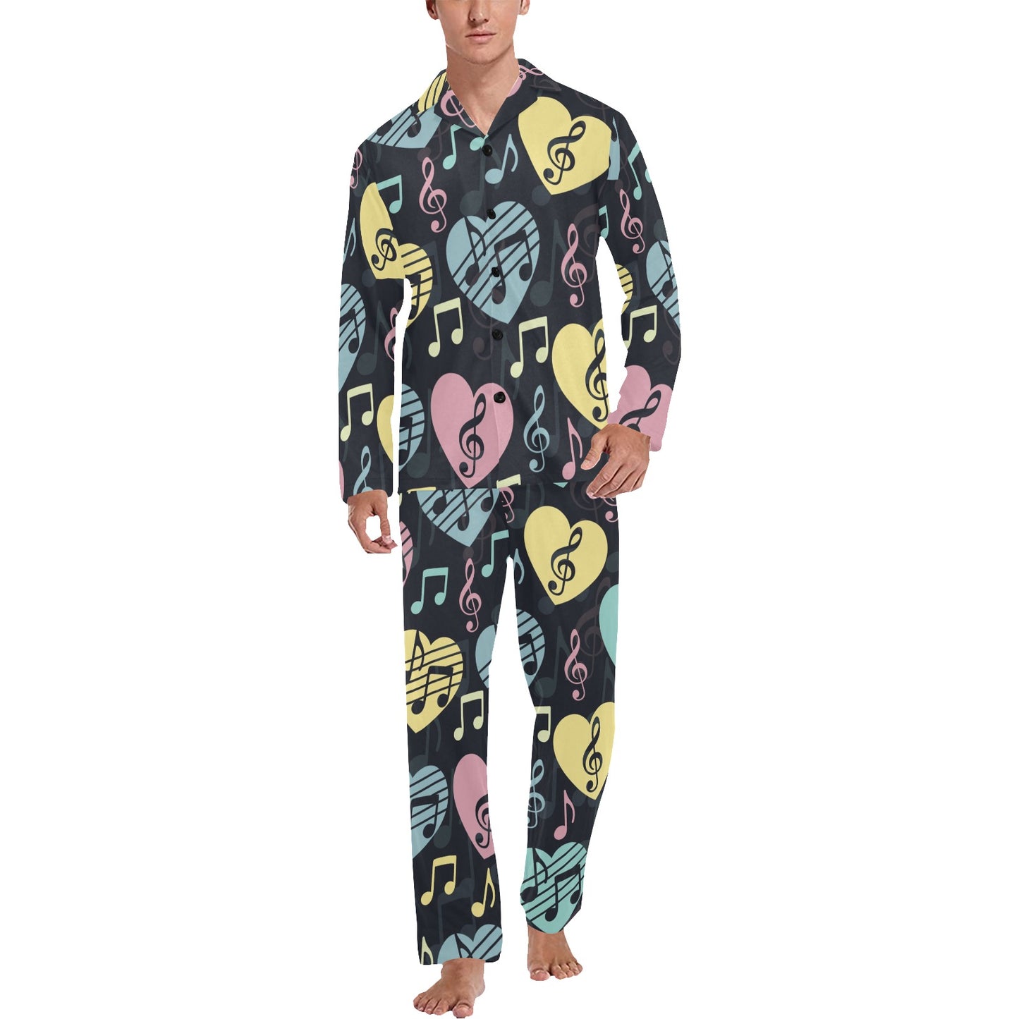 Music note Pattern Print Design A03 Men's Long Pajama Set