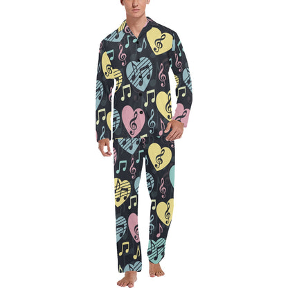 Music note Pattern Print Design A03 Men's Long Pajama Set