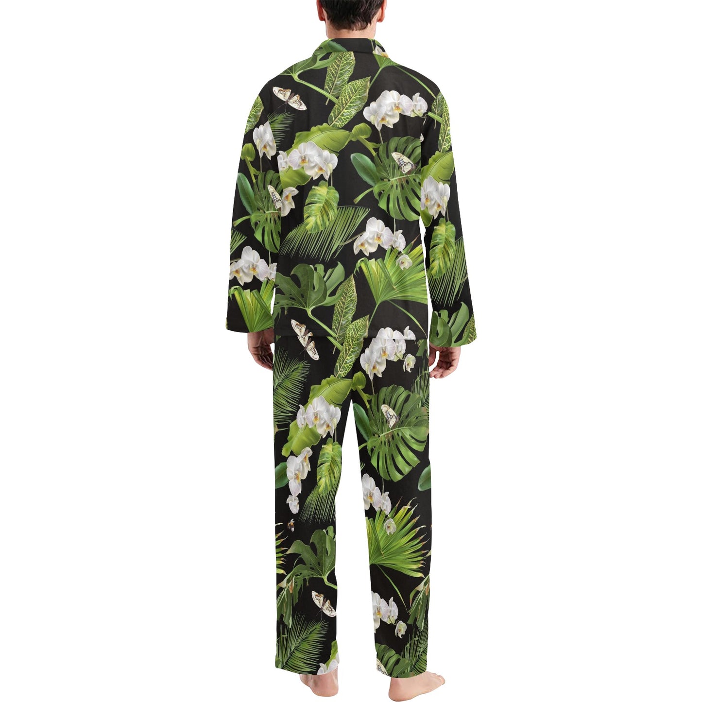 Tropical Flower Pattern Print Design TF026 Men's Long Pajama Set