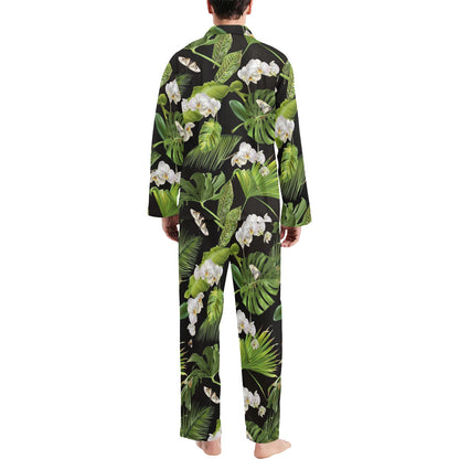 Tropical Flower Pattern Print Design TF026 Men's Long Pajama Set