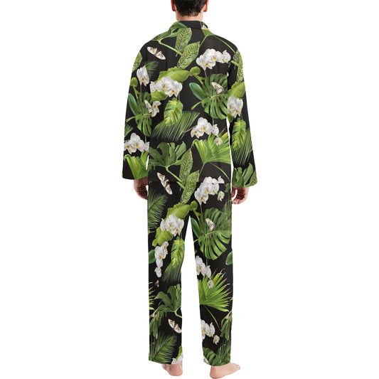 Tropical Flower Pattern Print Design TF026 Men's Long Pajama Set