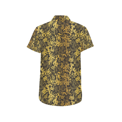 Seaweed Print Design LKS303 Men Short Sleeve Button Up Shirt