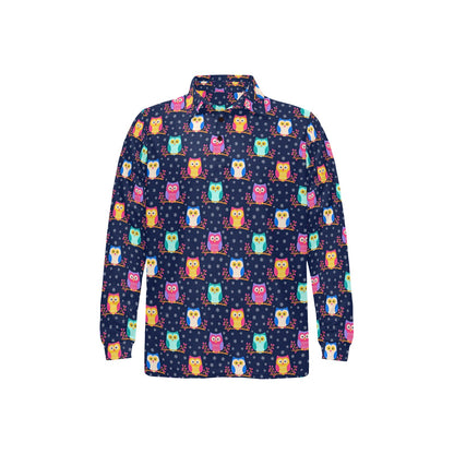 Owl Cute Themed Design Print Long Sleeve Polo Shirt For Men's