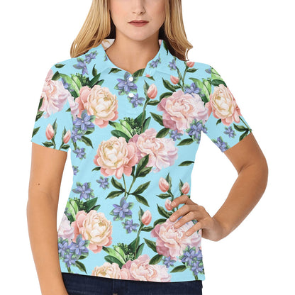 Peony Pattern Print Design PE02 Women's Polo Shirt