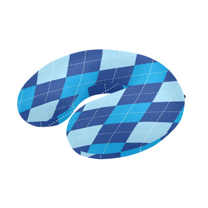 Argyle Blue Pattern Print Design 02 U-Shaped Travel Neck Pillow