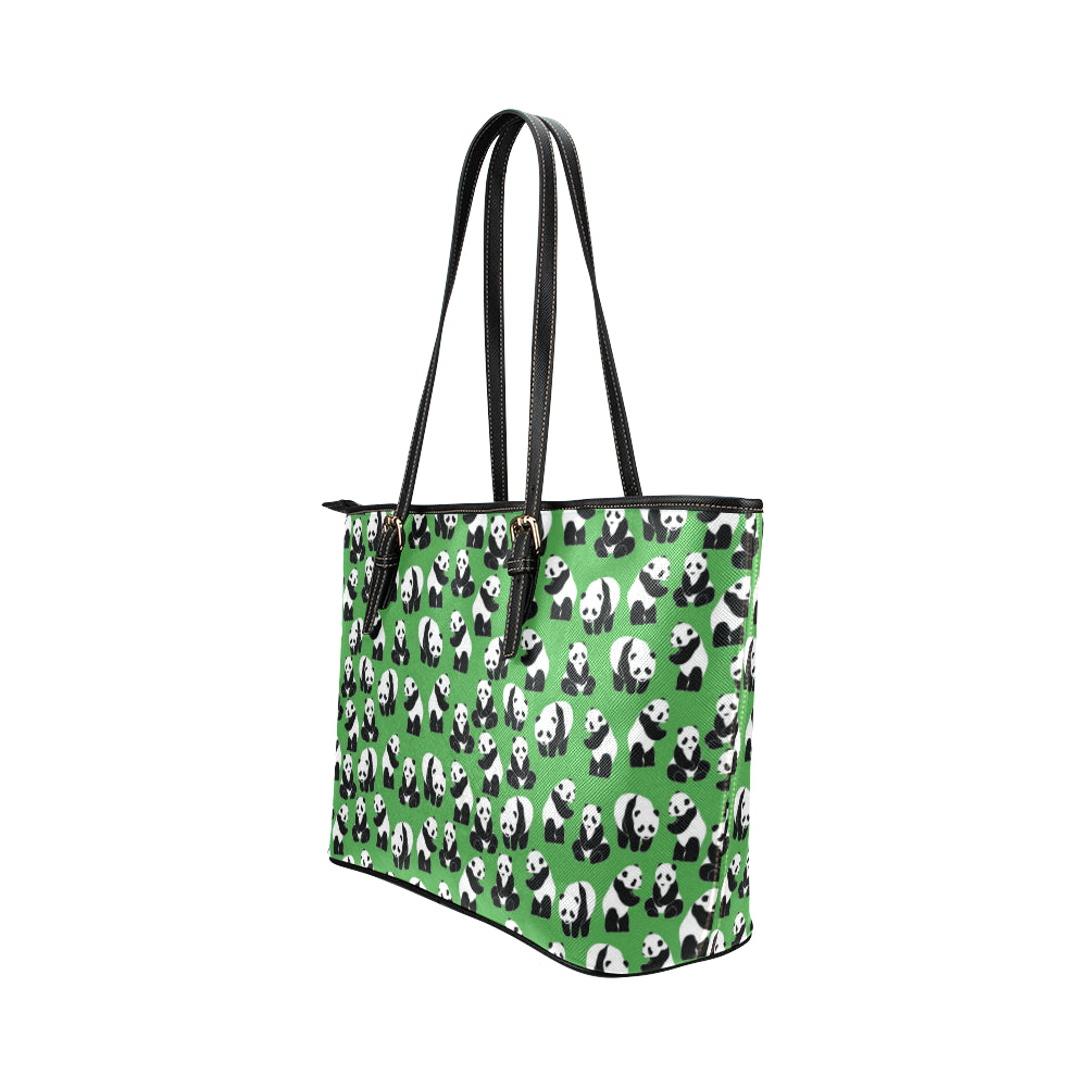 Panda Bear Pattern Themed Print Leather Tote Bag