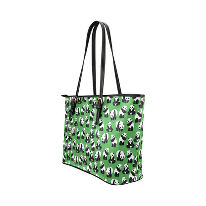 Panda Bear Pattern Themed Print Leather Tote Bag