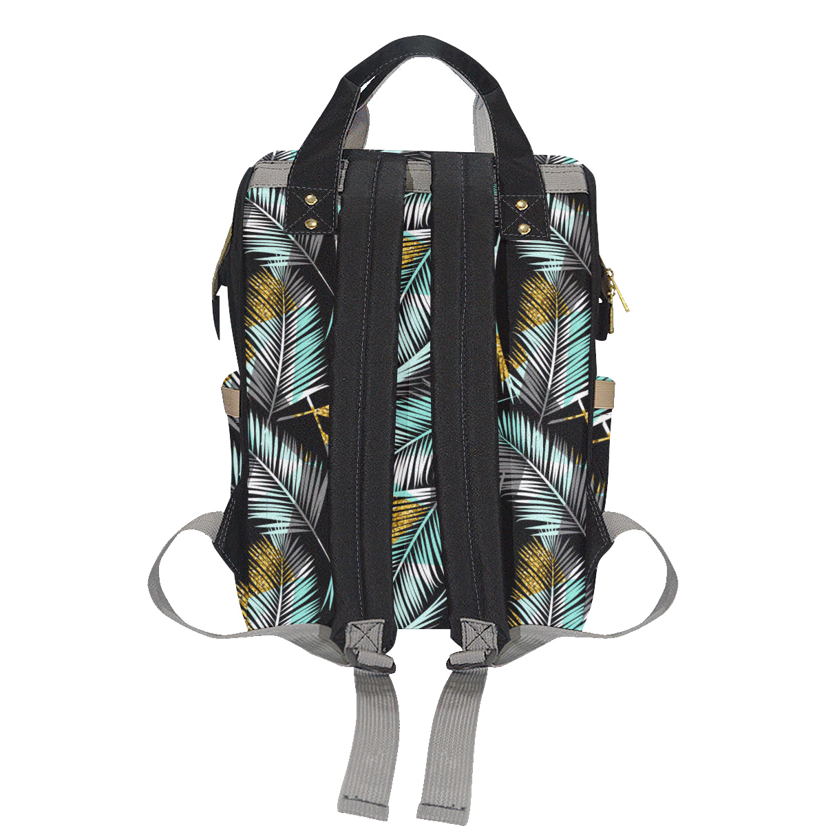 Gold Glitter Cyan Tropical Palm Leaves Diaper Bag Backpack
