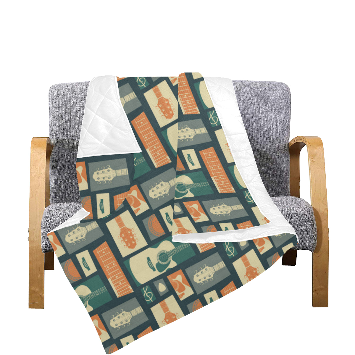 Acoustic Guitar Pattern Print Design 02 Premium Quilt