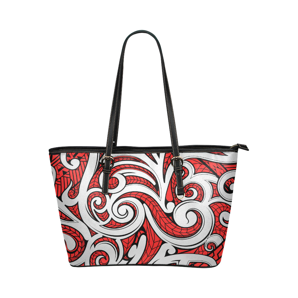 Maori Polynesian Themed Design Print Leather Tote Bag
