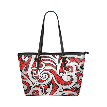 Maori Polynesian Themed Design Print Leather Tote Bag