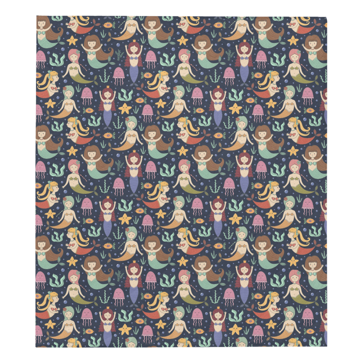 Mermaid Cartoon Pattern Print Design 03 Premium Quilt