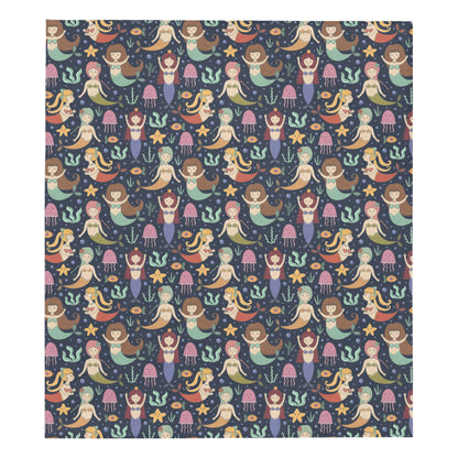 Mermaid Cartoon Pattern Print Design 03 Premium Quilt
