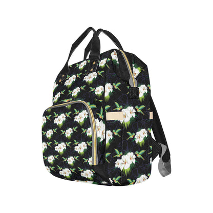 Hummingbird with Flower Pattern Print Design 03 Diaper Bag Backpack
