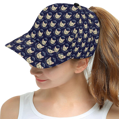Cat Head with flower Print Pattern Snapback Cap