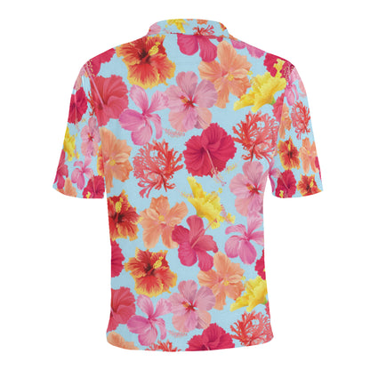 Hibiscus Pattern Print Design HB020 Men Polo Shirt