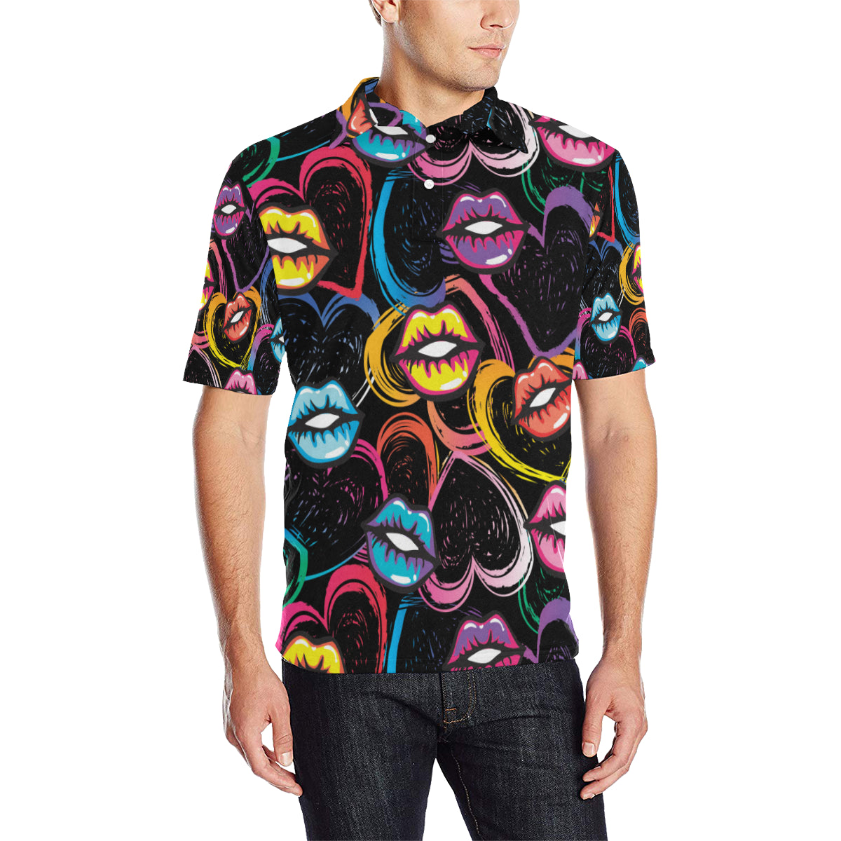 Pop Art Lip Pattern Print Design A03 Men Polo Shirt