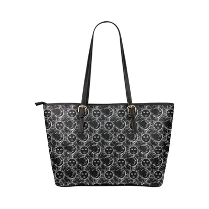 Sun Moon White Design Themed Print Leather Tote Bag