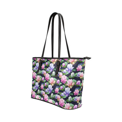 Lotus Flower Print Design Leather Tote Bag