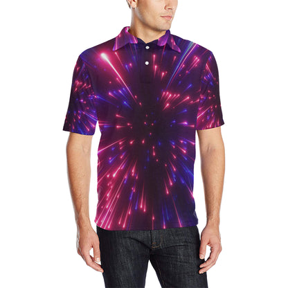 Celestial Purple Blue Neon Speed Light Men Polo Shirt