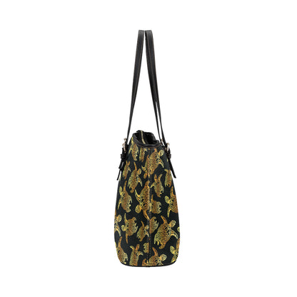 Gold Tribal Turtle Polynesian Themed Leather Tote Bag