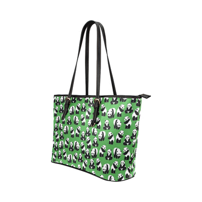 Panda Bear Pattern Themed Print Leather Tote Bag