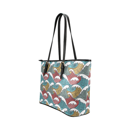 Tribal Wave Pattern Print Leather Tote Bag