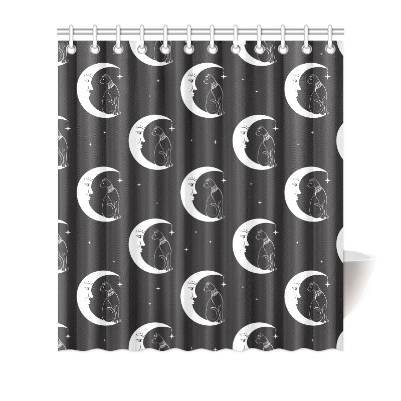Moon with Cat Pattern Print Design 04 Shower Curtain