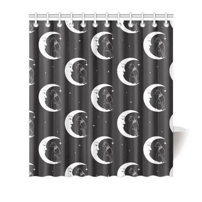 Moon with Cat Pattern Print Design 04 Shower Curtain