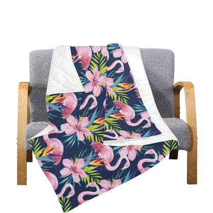 Flamingo Hibiscus Print Premium Quilt