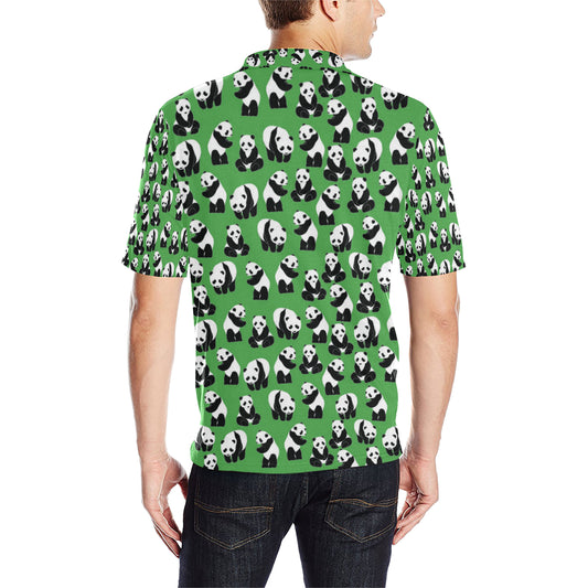 Panda Bear Pattern Themed Print Men Polo Shirt