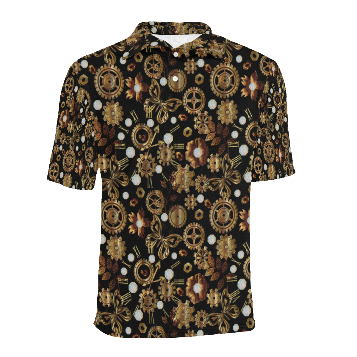 Steampunk Butterfly Design Themed Print Men Polo Shirt