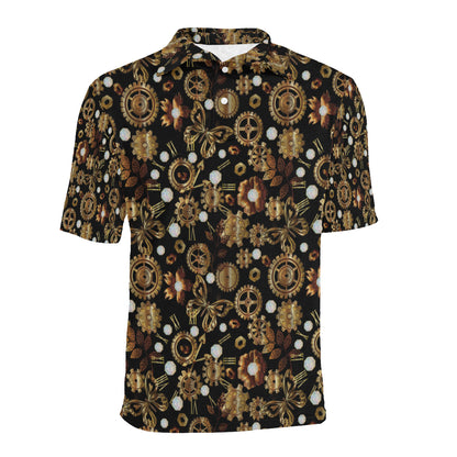 Steampunk Butterfly Design Themed Print Men Polo Shirt