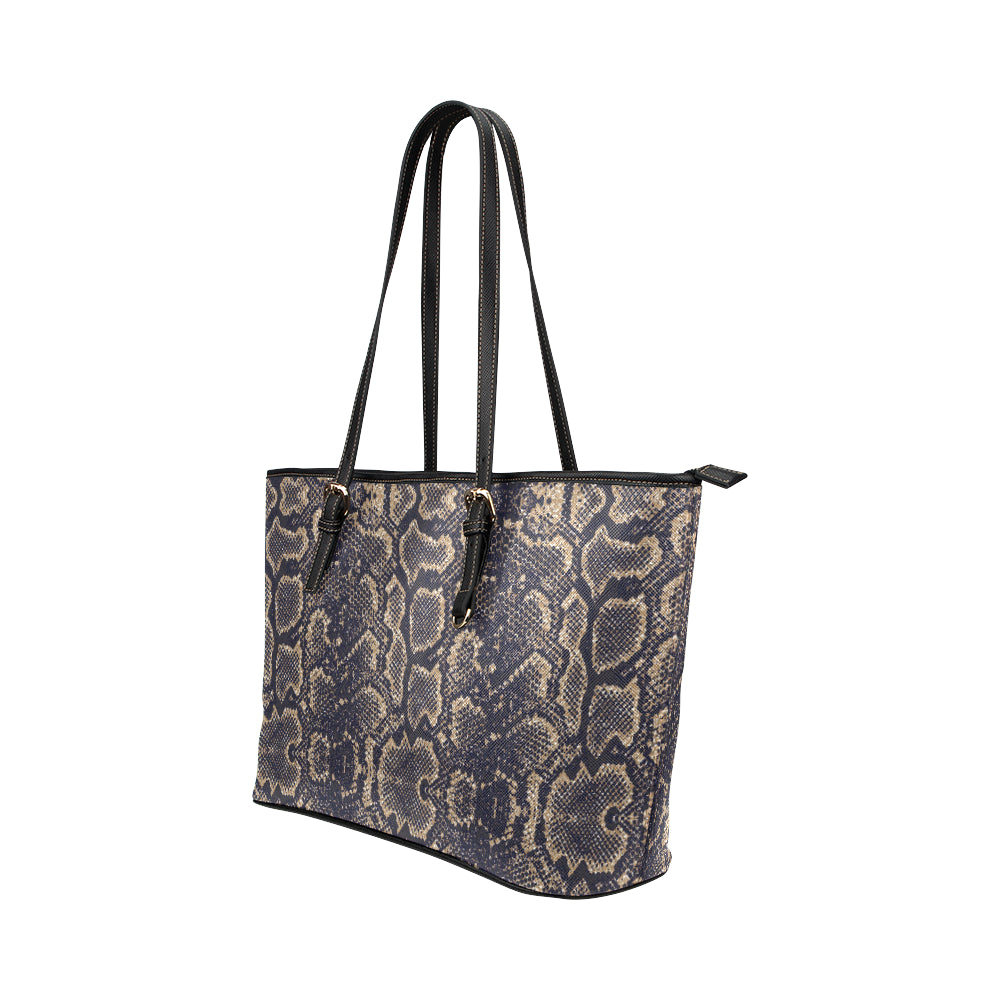 Snake Skin Pattern Print Leather Tote Bag