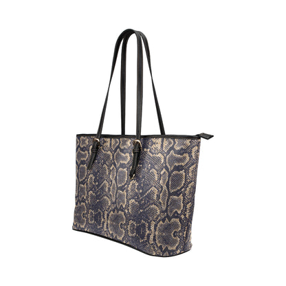 Snake Skin Pattern Print Leather Tote Bag