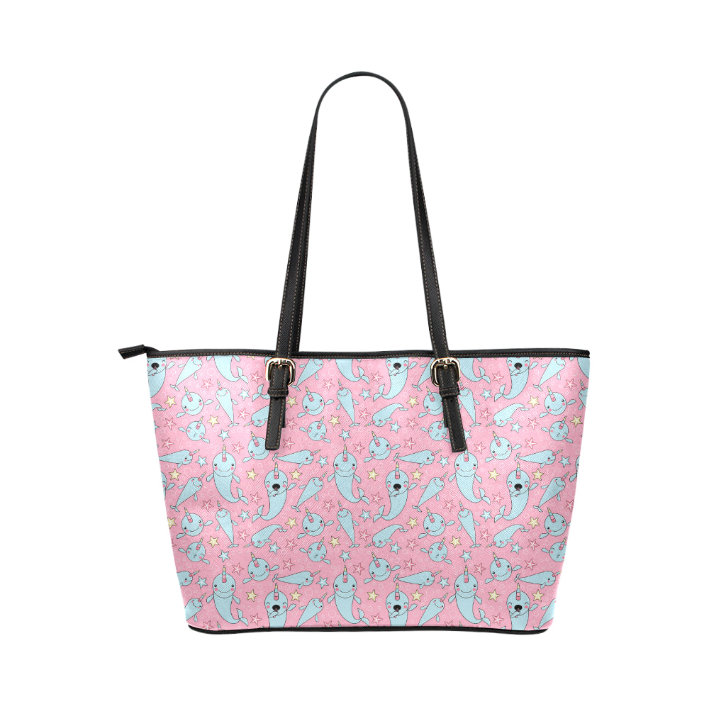 Narwhal Cartoon Cute Print Leather Tote Bag