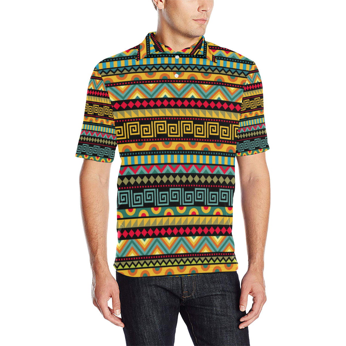 African Pattern Print Design 03 Men Polo Shirt