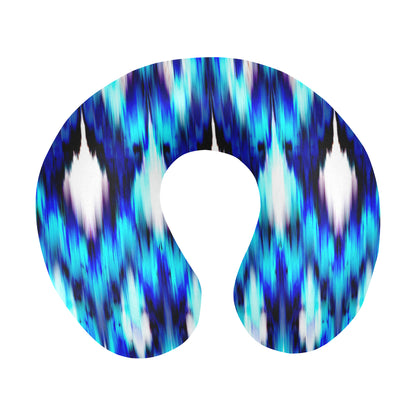Ikat Blue Pattern Print Design 01 U-Shaped Travel Neck Pillow