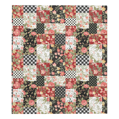 Patchwork Flower Pattern Print Design 03 Premium Quilt