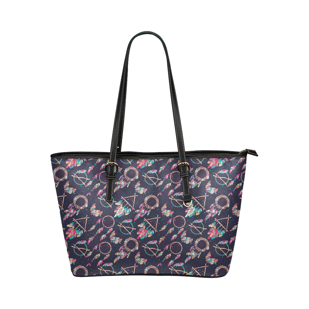 Boho Dream Catcher Colorful Leather Tote Bag