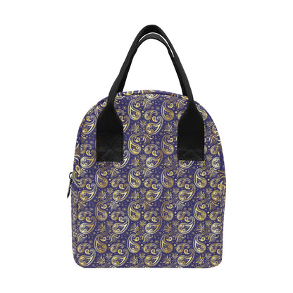 Paisley Blue Yellow Design Print Insulated Lunch Bag