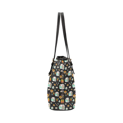 Camper marshmallow Camping Design Print Leather Tote Bag
