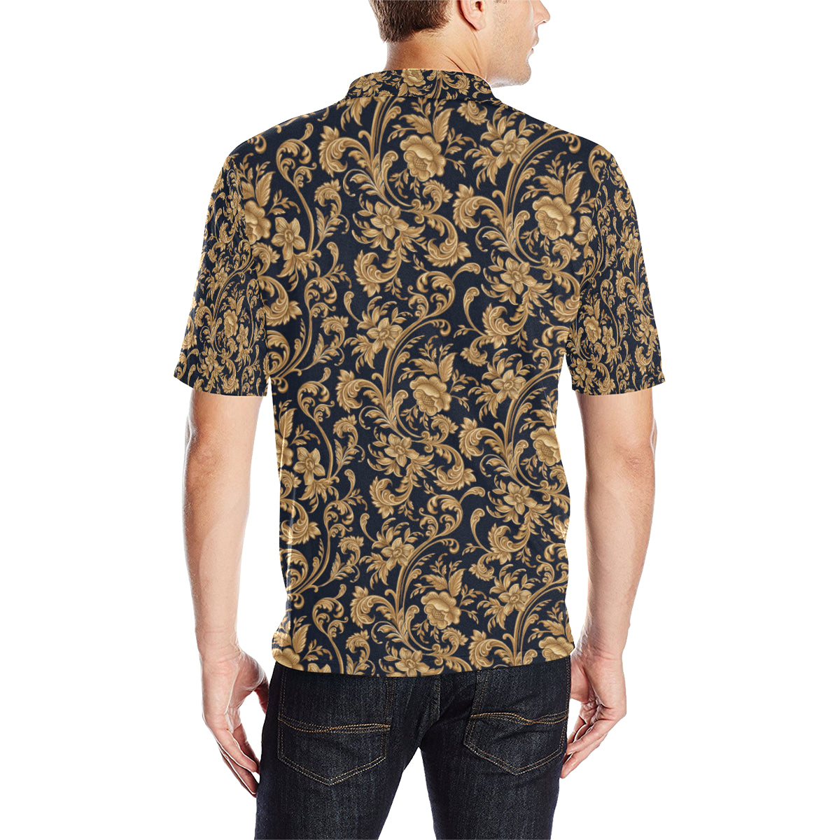Baroque Golden Pattern Print Design 03 Men Polo Shirt