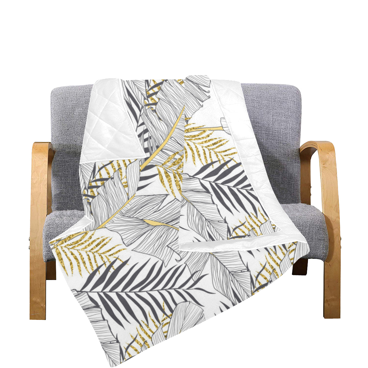 Gold Glitter Tropical Palm Leaves Premium Quilt