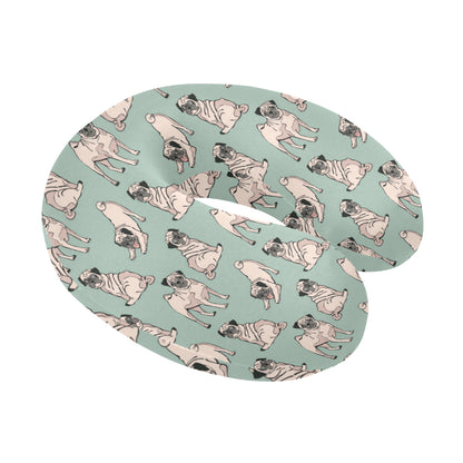 Pug Pattern Print Design A01 U-Shaped Travel Neck Pillow