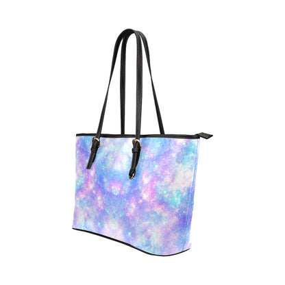 Galaxy Stardust Pastel Color Print Leather Tote Bag