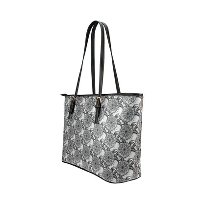 Tribal Turtle Polynesian Themed Print Leather Tote Bag