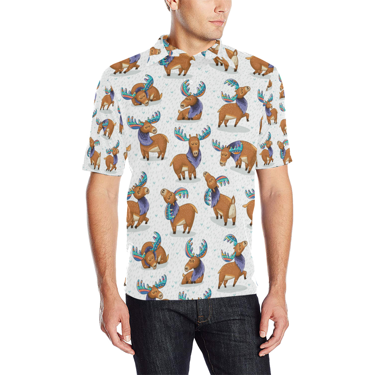 Moose Cute Pattern Print Design 01 Men Polo Shirt