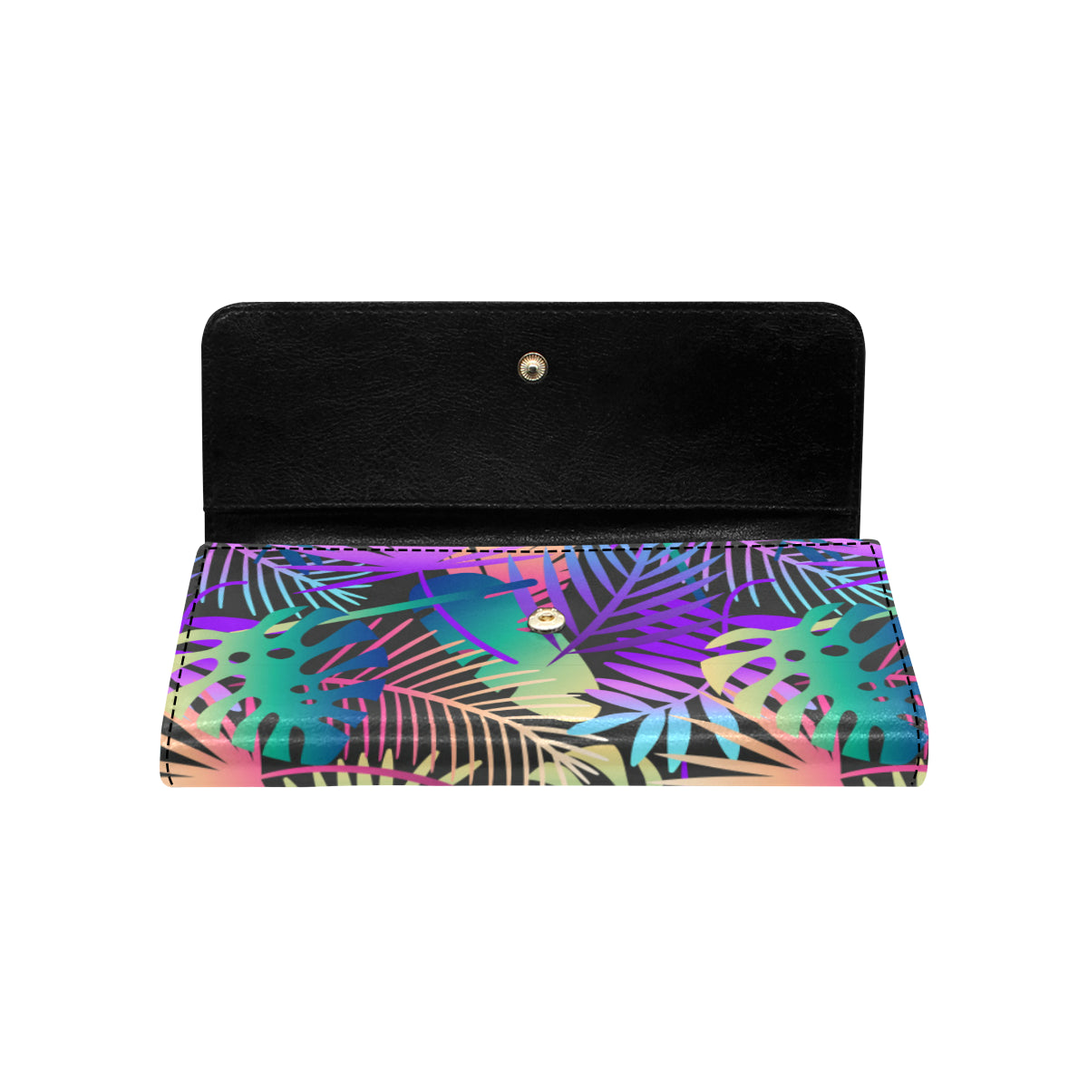 Neon Flower Tropical Palm Leaves Women's Trifold Wallet