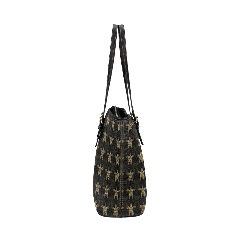 Gold Tribal Turtle Polynesian Design Leather Tote Bag